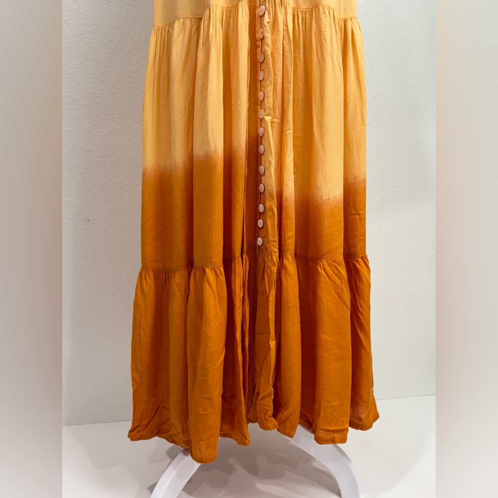 Tiare Hawaii Maxi Dress Button Front Dawn Ombre Pink Yellow Orange Tired Rayon S - Picture 2 of 13